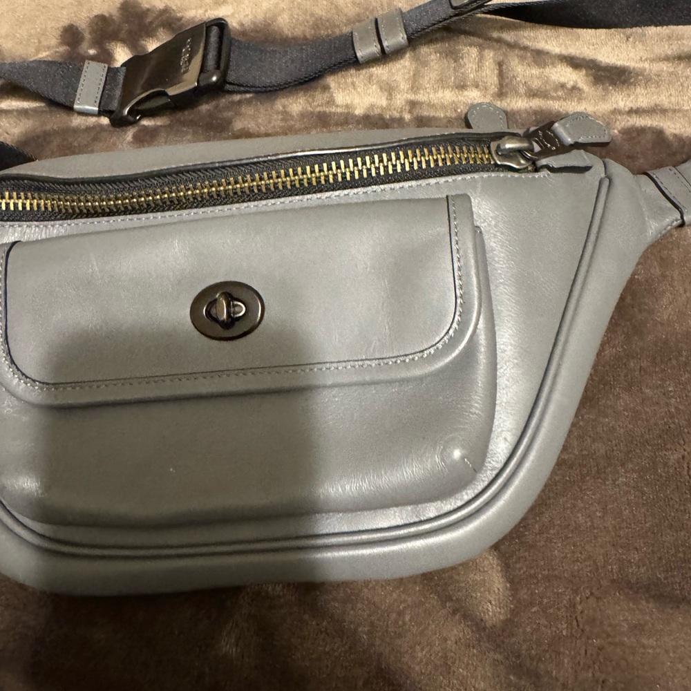 Gray Belt Bag with Sleek Design and Metallic Finish